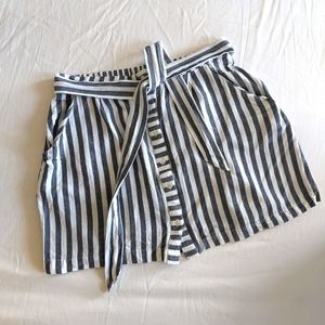 Gray blue and white striped mini skirt